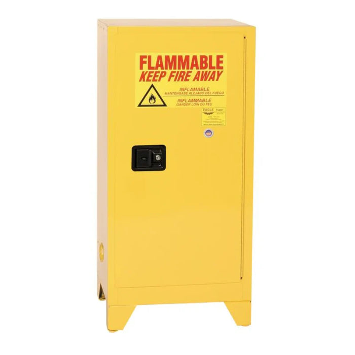 Safety Storage Cabinet 16 Gallon - Flammable - 1 Self Closing Door - 1 Shelf - 4" Legs - Yellow