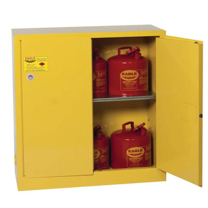 Safety Storage Cabinet 30 Gallon - Flammable - 2 Manual Doors - 1 Shelf - Yellow