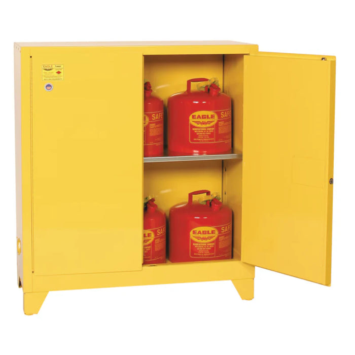 Safety Storage Cabinet 30 Gallon - Flammable - 2 Manual Doors - 1 Shelf - 4" Legs - Yellow