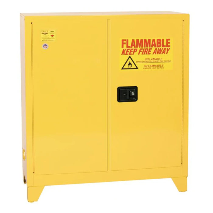 Safety Storage Cabinet 30 Gallon - Flammable - 2 Self Closing Doors - 1 Shelf - 4" legs - Yellow