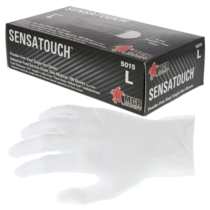 MCR Safety SensaTouch Disposable Vinyl Industrial Grade Gloves - 5 Mil - Powder Free - 5015