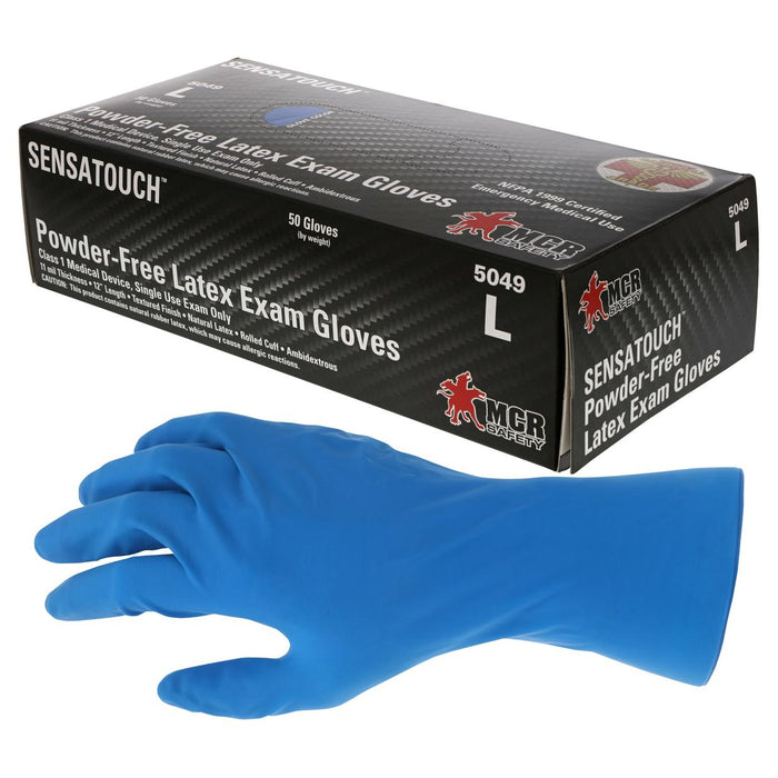 MCR® Medtech Disposable Latex Exam Gloves - 11 Mil - Powder Free - 50 pcs - Blue - 5049