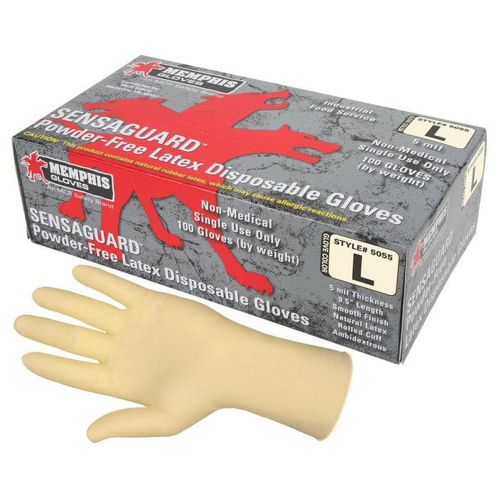 MCR Safety SensaGuard Disposable Latex Industrial Gloves - 5 Mil - Powder Free - White - 5055