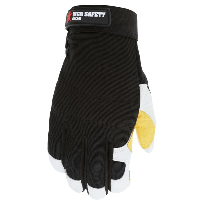 MCR Safety Mechanics Gloves - Grain Goatskin Leather Palm - Velcro Closure - 906