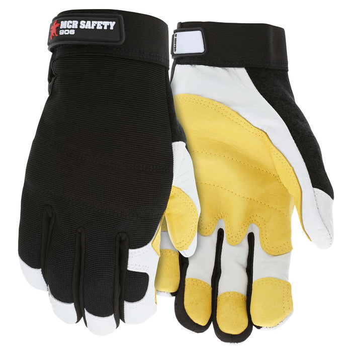 MCR Safety Mechanics Gloves - Grain Goatskin Leather Palm - Velcro Closure - 906