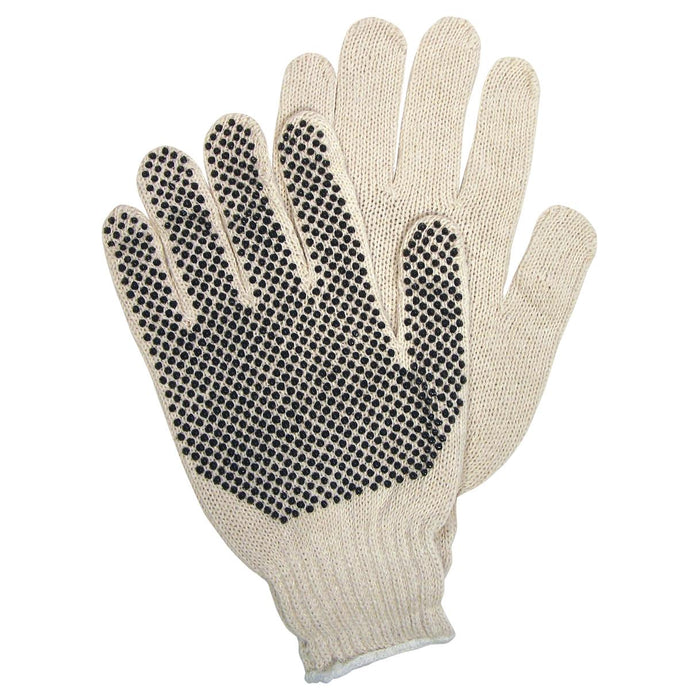 MCR Safety String Knit Gloves - 7 Gauge Cotton/Polyester - PVC Dots One Side - Natural - 9658