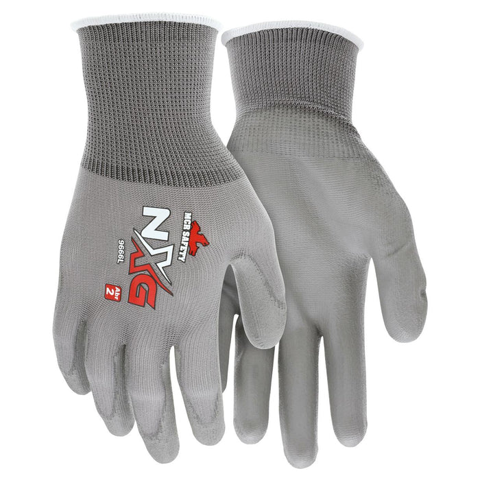 MCR Safety NXG PU Coated Palm & Finger Gloves - 13 Gauge Nylon Shell - Gray - 9666