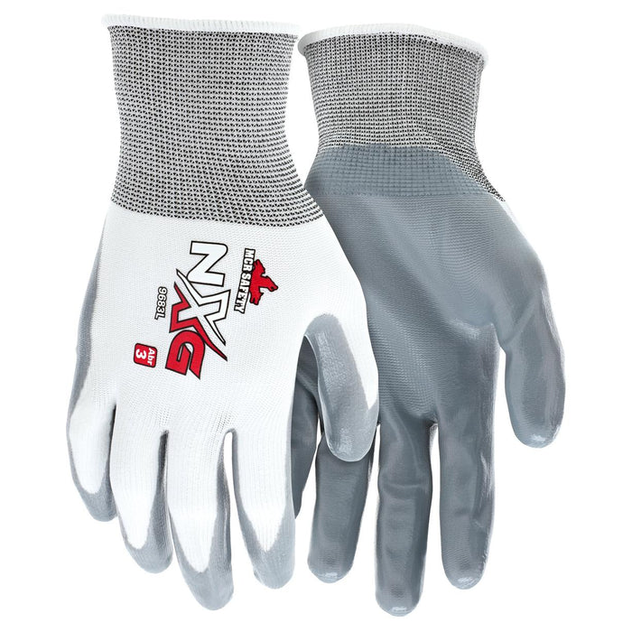 MCR Safety NXG UltraTech Nitrile Coated Palm String Knit Gloves - 15 Gauge Nylon Shell - White/Gray - 9683