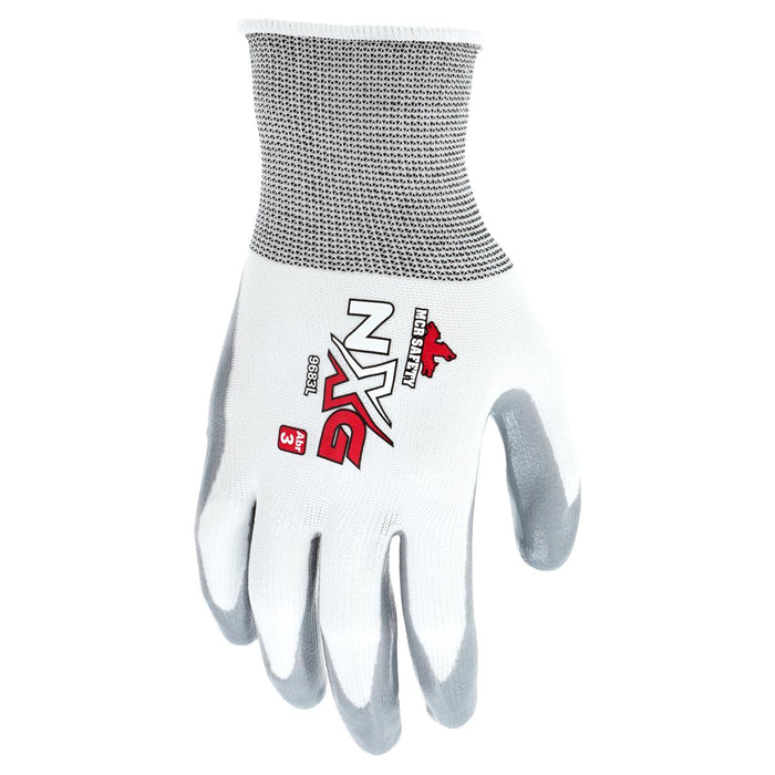 MCR Safety NXG UltraTech Nitrile Coated Palm String Knit Gloves - 15 Gauge Nylon Shell - White/Gray - 9683