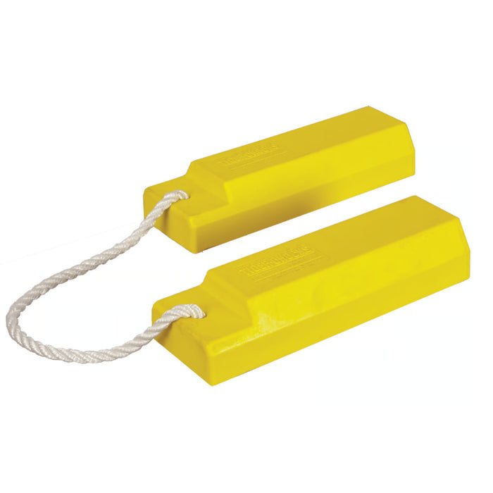 Aviation Wheel Chock 12" - Small to Mid Sized Aircraft - Roped Pair - Rubber Pad  Yellow