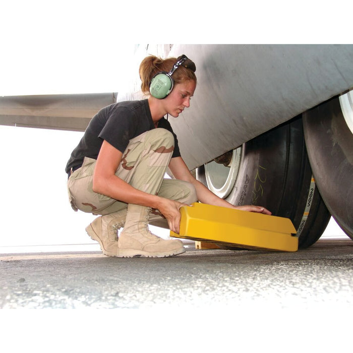 Aviation Wheel Chock 20" - Over-Sized Aircraft with Locking Rope & Handle - Yellow