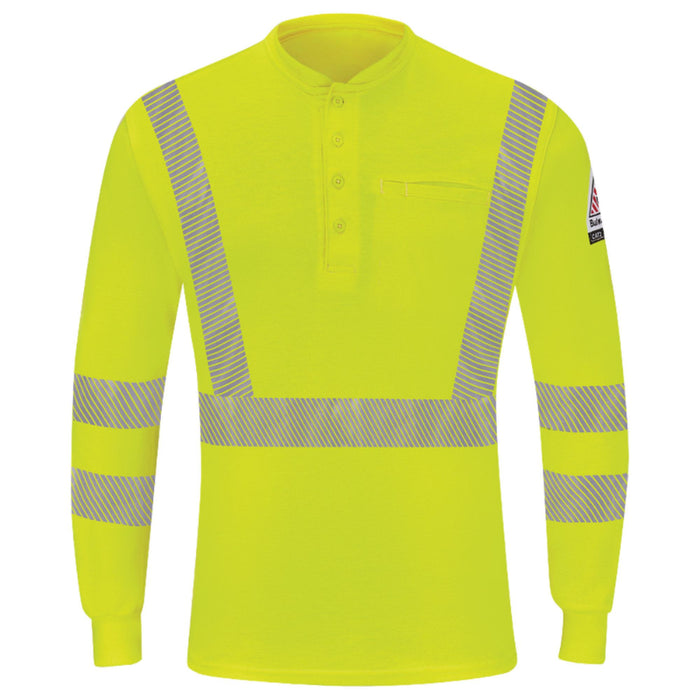 Bulwark® FR Men's Hi-Visibility Lightweight Long Sleeve Henley Shirt - SML4HV