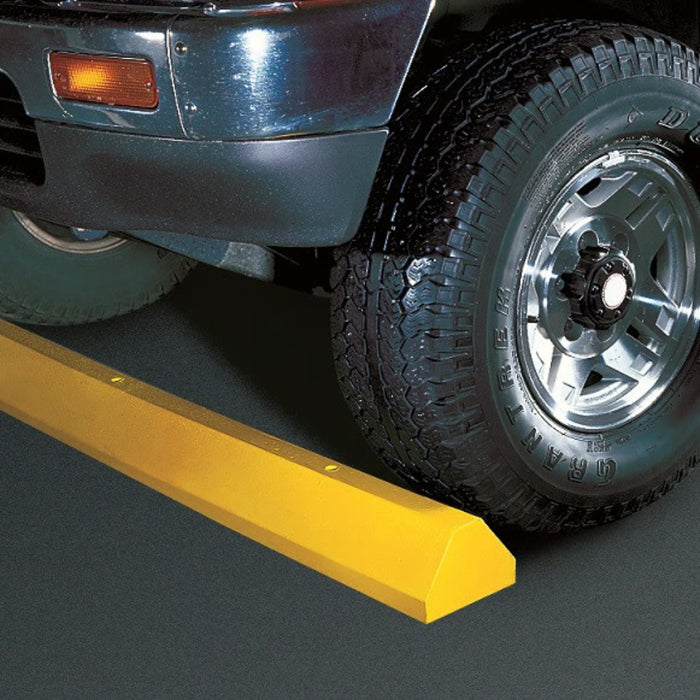 Checkers Parking Stop Curb - Yellow - Solid Plastic - 4' Feet Long with Steel Spike - CS4S-SY