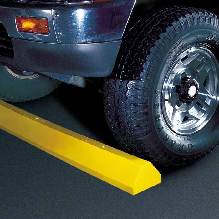Checkers Parking Stop Curb - Yellow - Solid Plastic - 6' Feet Long - Compact Steel Spikes - CS6C-SY