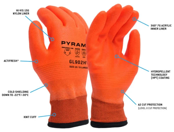 Pyramex® Hi-Vis insulated HPT Coating Cut Safety Gloves - GL902HV