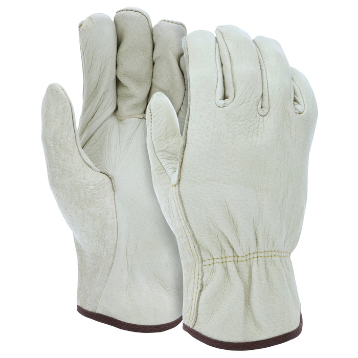 MCR Safety Industry Grade Grain Pigskin Leather Drivers Gloves - Straight Thumb - Natural - 3400