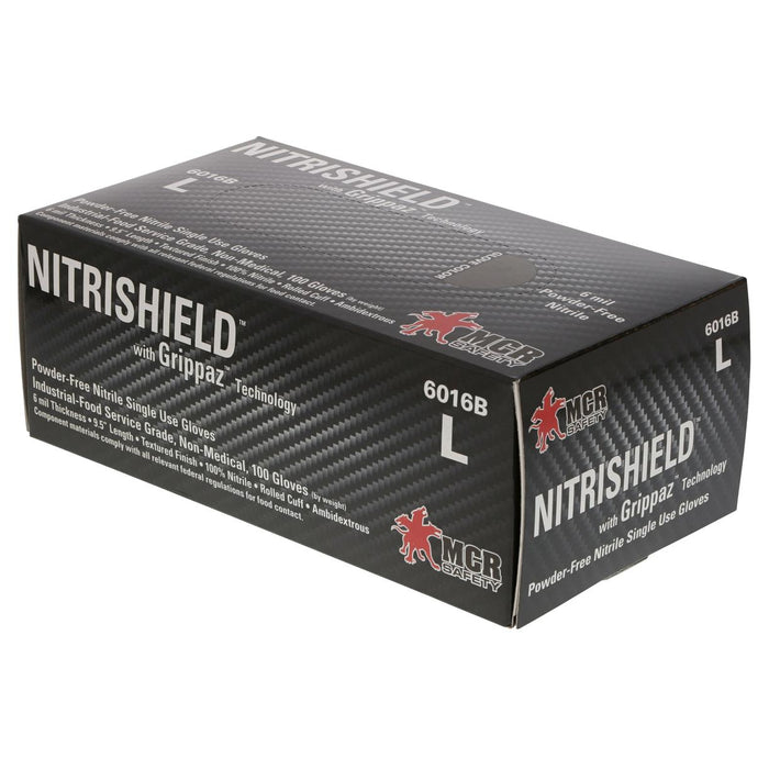 MCR Safety NitriShield Disposable Nitrile Gloves w/ Grippaz Technology - 6 mil - Powder Free - 100 pc box -6016