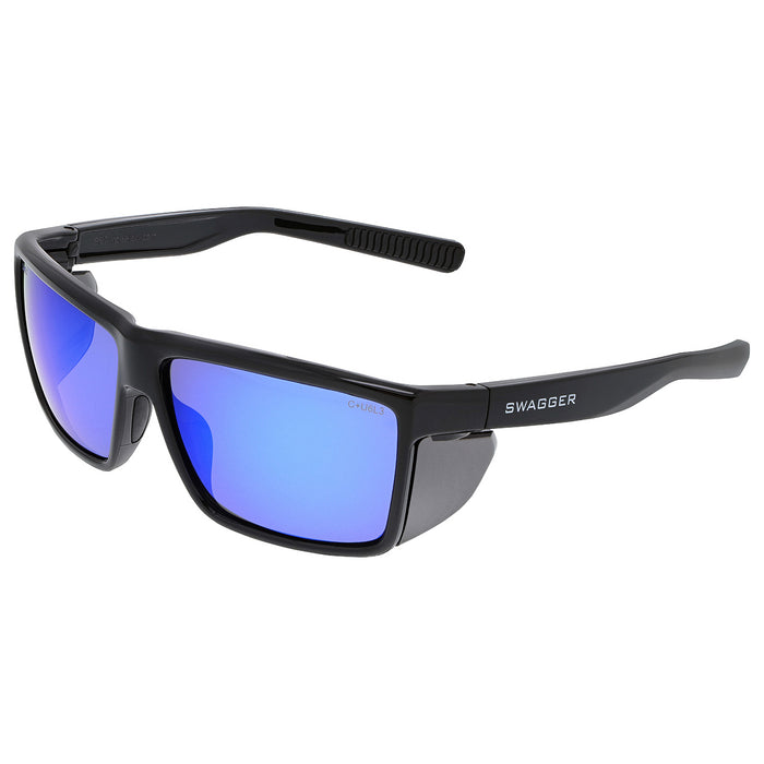 MCR Safety Swagger SR2 Safety Glasses - Black Frame - Blue Diamond Mirror Lens - SR218B