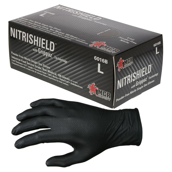 MCR Safety NitriShield Disposable Nitrile Gloves w/ Grippaz Technology - 6 mil - Powder Free - 100 pc box -6016