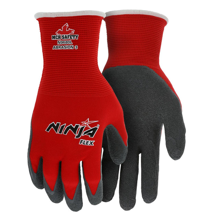 MCR Safety Ninja Flex Latex Coated Gloves - 15 Gauge Nylon Shell - Red - N9680