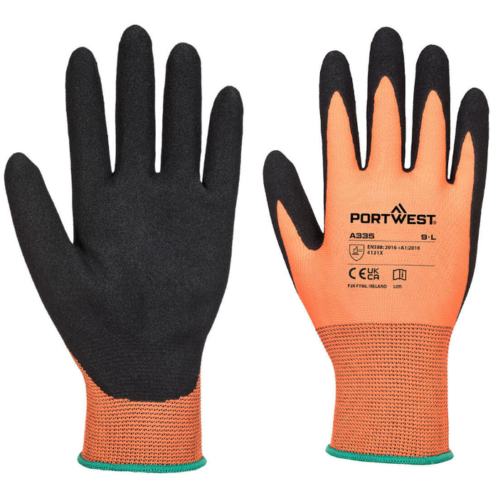 Portwest® Dermi-Grip NPR15 Nitrile Sandy Glove - Orange / Black - A335