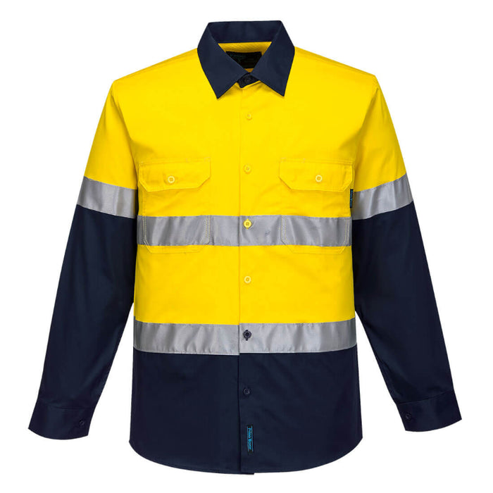 Portwest® Iona Enhanced Cotton Shirt with Reflective Tape - Yellow / Navy - F145