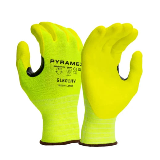 Pyramex® Hi-Vis Micro-Foam Nitrile Safety Gloves - ANSI Cut Level - 1 - GL601HV