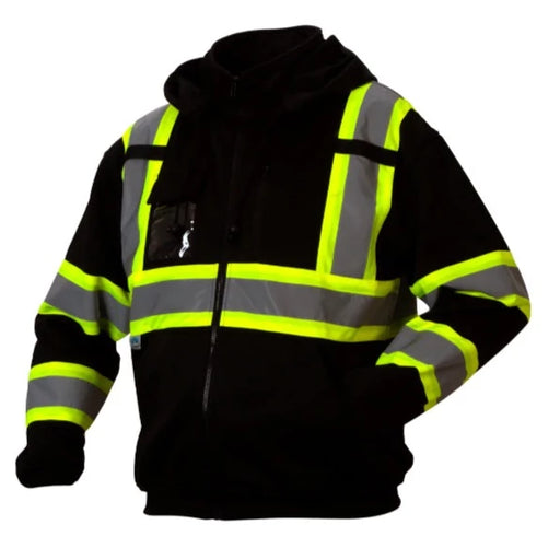 Pyramex Hi Vis Weatherproof Two-Tone Black Bottom Safety Sweatshirt - X-Back - ANSI Class 3 - RCSZH33