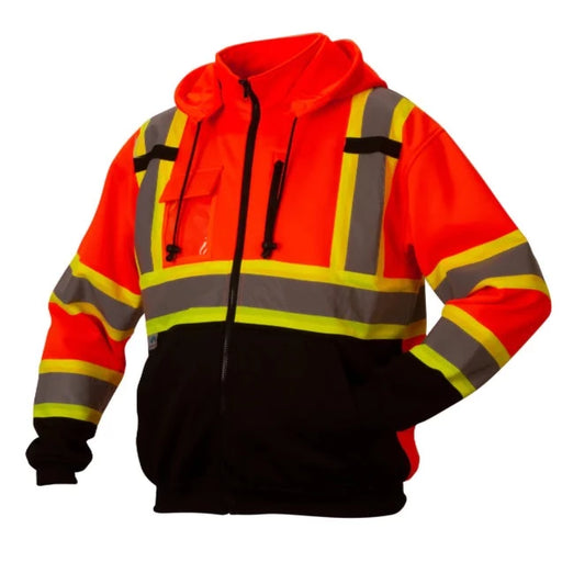 Pyramex Hi Vis Weatherproof Two-Tone Black Bottom Safety Sweatshirt - X-Back - ANSI Class 3 - RCSZH33