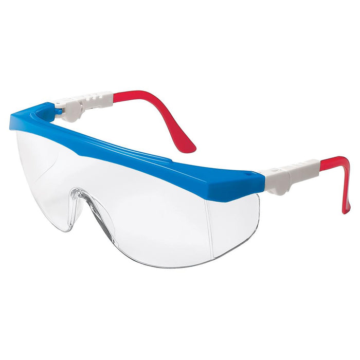 MCR Safety TK1 Safety Glasses - Red/White/Blue Frame - Clear Anti-Fog Lens - TK130AF