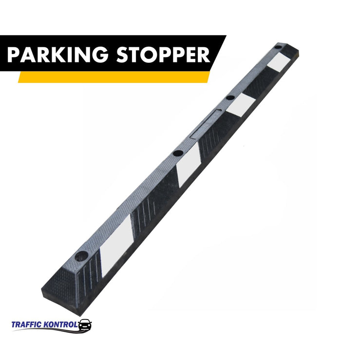 Parking Block - 6 Feet Long - Rubber Curb Wheel Stop - White Stripes