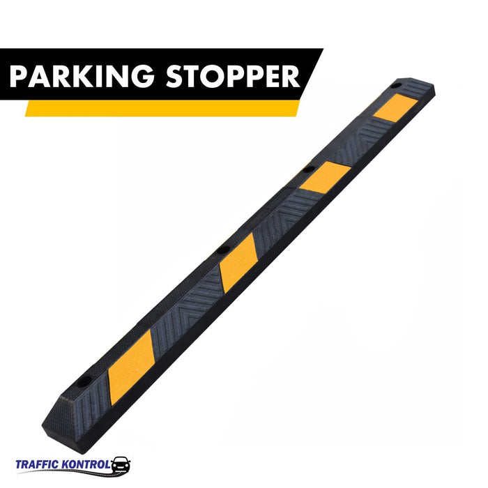 6 Foot Long - Rubber Parking Curb Wheel Stop Block With Spikes - Yellow