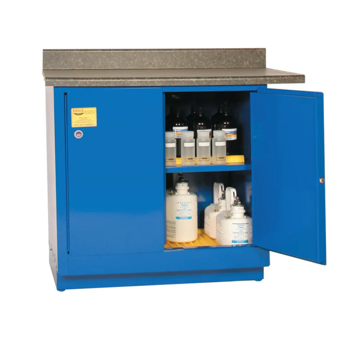 Safety Storage Cabinet 22 Gallon - Acid & Corrosive - 2 Manual Door - 1 Shelf - Blue