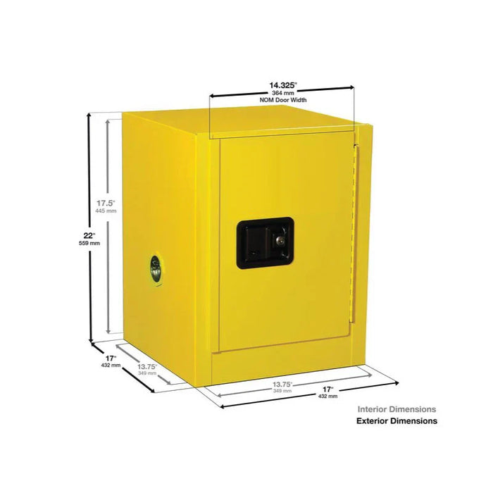 Safety Storage Cabinet 4 Gallon - Flammable - 1 Self Closing Door - 1 Shelf - Yellow