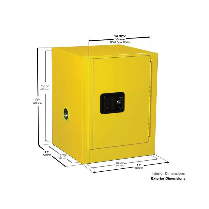 Safety Storage Cabinet 4 Gallon - Flammable - 1 Manual Door - 1 Shelf - Yellow