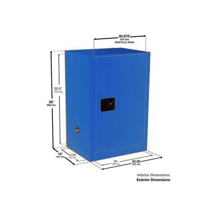 Safety Storage Cabinet 12 Gallon - Acid & Corrosive - 1 Self-Closing Door - 1 Shelf - Blue