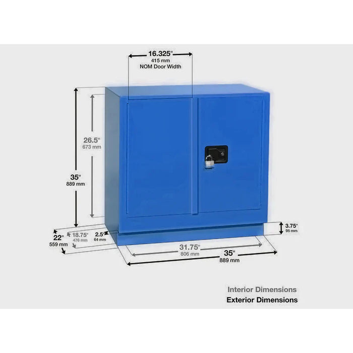 Safety Storage Cabinet 22 Gallon - Acid & Corrosive - 2 Self Closing Doors - 1 Shelf - Blue