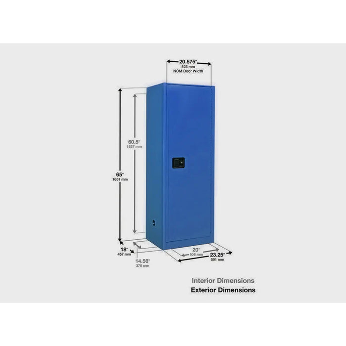 Safety Storage Cabinet 24 Gallon - Acid & Corrosive - 1 Manual Door - 3 Shelves - Blue