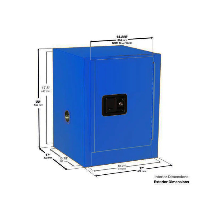 Safety Storage Cabinet 4 Gallon - Acid & Corrosive - 1 Self Closing Door - 1 Shelf - Blue