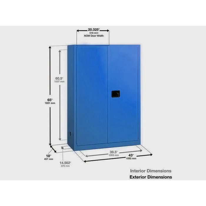 Safety Storage Cabinet 45 Gallon - Acid & Corrosive - 2 Self Closing Door - 2 Shelves - Blue