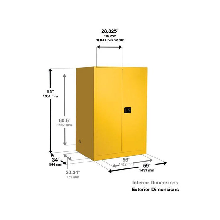 Safety Storage Cabinet 110 Gallon - 2 Self Closing Doors - 2 Vertical Drum - Yellow