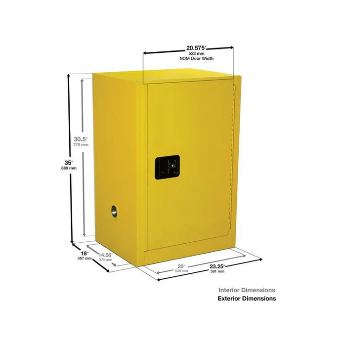 Safety Storage Cabinet 12 Gallon - Flammable - 1 Self Closing Door - 1 Shelf - Yellow