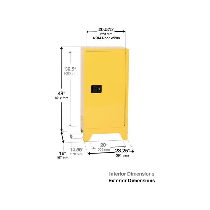 Safety Storage Cabinet 16 Gallon - Flammable - 1 Self Closing Door - 1 Shelf - 4" Legs - Yellow