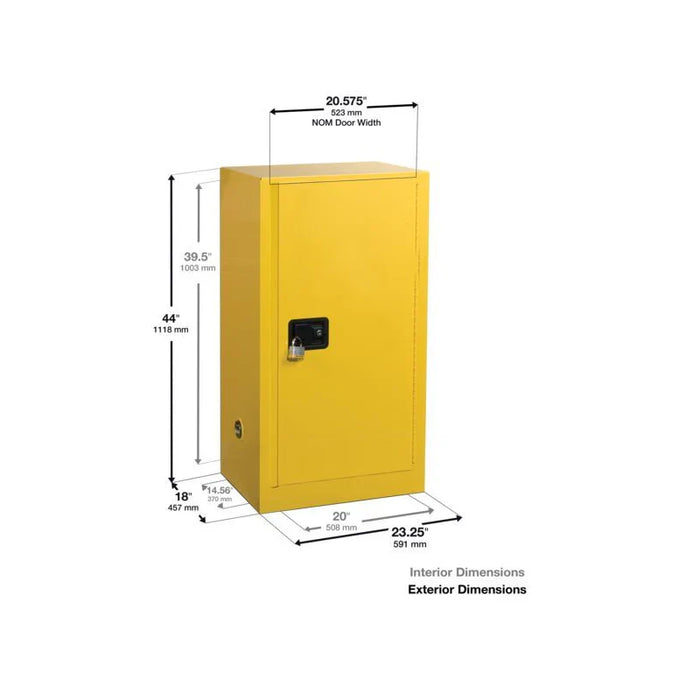 Safety Storage Cabinet 16 Gallon - Flammable - 1 Manual Door - 1 Shelf - Yellow