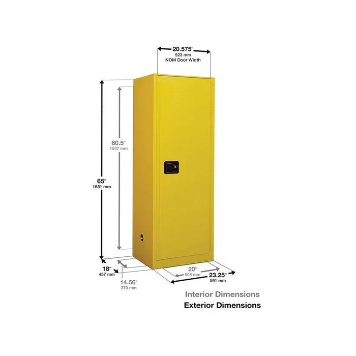 Safety Storage Cabinet 24 Gallon - Flammable - 1 Manual Door - 3 Shelves - Yellow