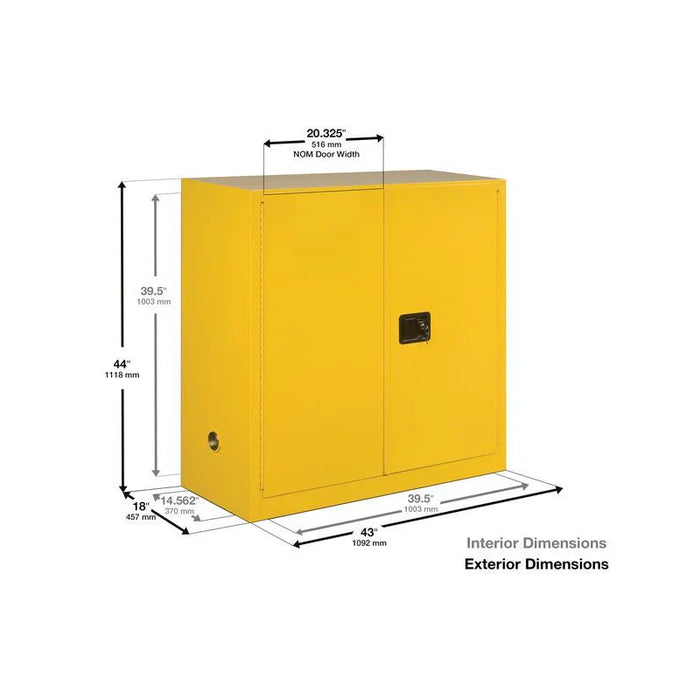 Safety Storage Cabinet 30 Gallon - Flammable - 1 Self Closing Door - 1 Shelf - Yellow