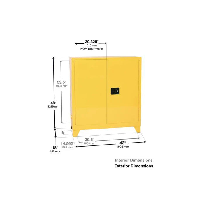 Safety Storage Cabinet 30 Gallon - Flammable - 2 Manual Doors - 1 Shelf - 4" Legs - Yellow