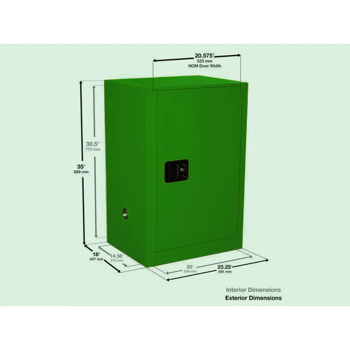 Safety Storage Cabinet 12 Gallon - Pesticides  - 1 Self Closing Door - 1 Shelf - Green