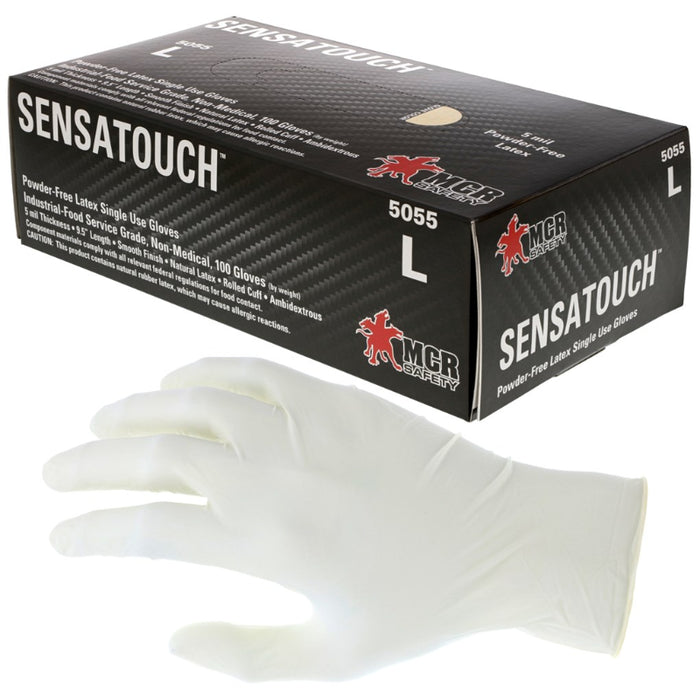 MCR Safety SensaGuard Disposable Latex Industrial Gloves - 5 Mil - Powder Free - White - 5055