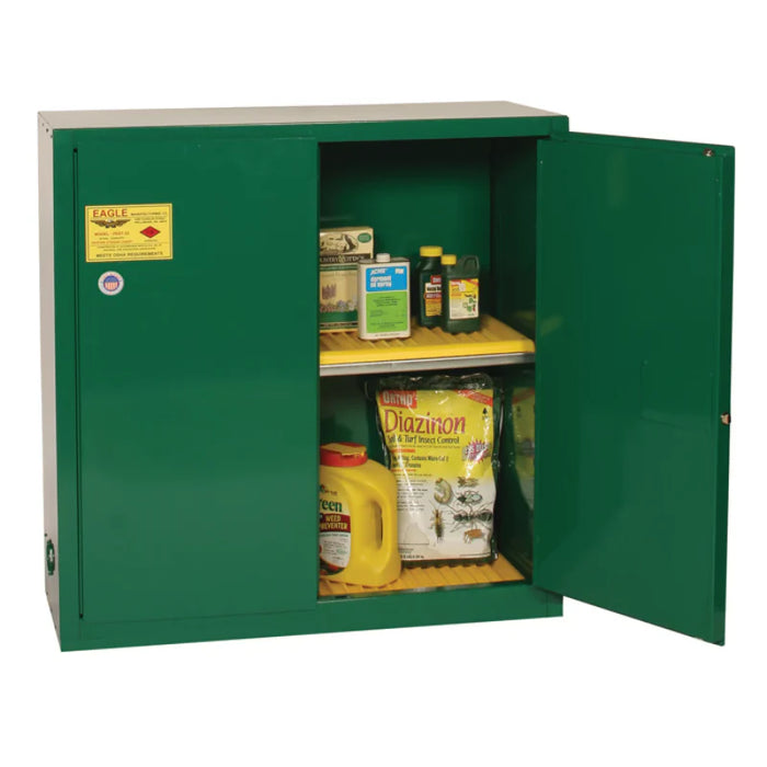 Safety Storage Cabinet 30 Gallon - Pesticides - 2 Manual Doors - 1 Shelf - Green